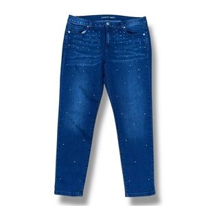 NWT Michael Kors Blue Denim Silver Studded Stretchy Midrise Cropped Jeans - 10